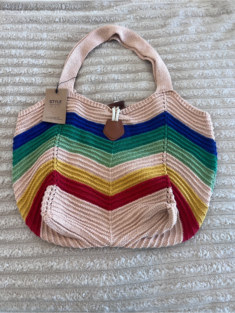 Multicolor Chevron Knit Tote Bag